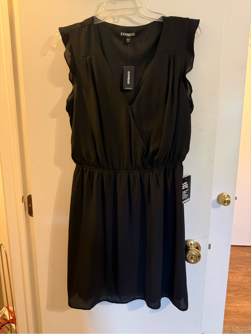 Express Black Surplice Mini Dress with Elastic Waist